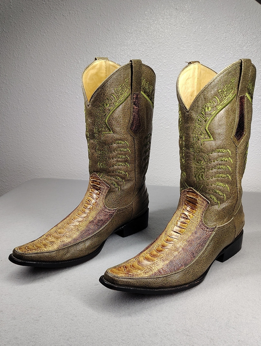 Real De Plateros Ostrich & Snake Skin Cowboy Boots MEX 29/USA 10 Men's Exotic